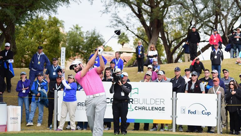 LA QUINTA, CA - JANUARY 22: Adam Hadwin of Canada plays his shot from the ninth tee during the final round of the CareerBuilder Challenge in partnership wi