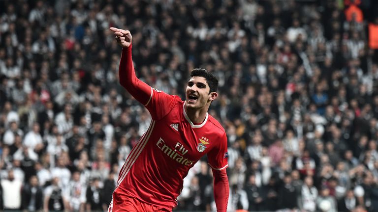 Benfica's Portuguese midfielder Gocalo Guedes celebrates after scoring a goal during the UEFA Champions League Group B football match between Besiktas Ista