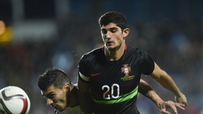 Luxembourg's Daniel Da Mota (L) vies with Portugal's Goncalo Guedes (R) during the friendly football match between Luxembourg and Portugal at the Josy Bart