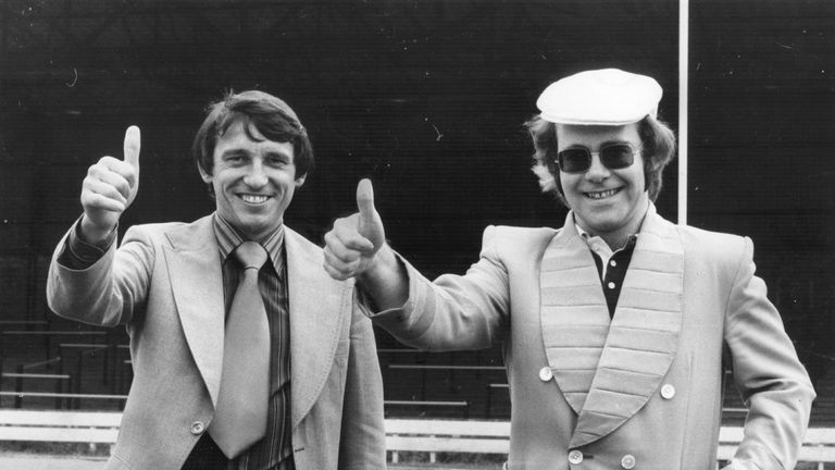 Watford FC's chairman, Elton John, with new manager Graham Taylor in 1977.
