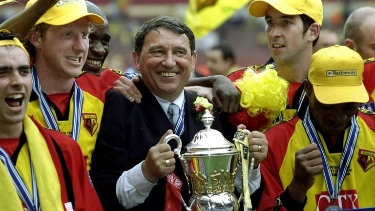 31 May 1999:  Watford players and manager Graham Taylor celebrate victory and promotion during the Nationwide Division One Play-Off Final match against Bol