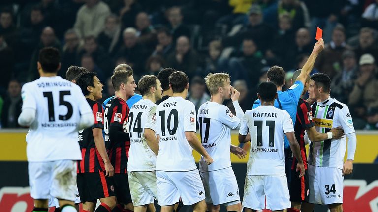 Granit Xhaka is sent off in Borussia Moenchengladbach's game against Eintracht Frankfurt