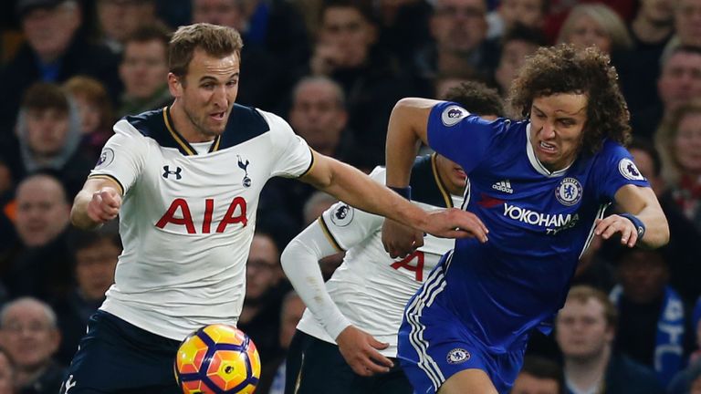 Harry Kane and David Luiz in action at Stamford Bridge