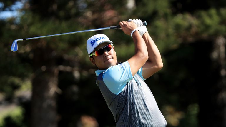 LAHAINA, HI - JANUARY 07:  Hideki Matsuyama of Japan plays his shot from the second tee during the third round of the SBS Tournament of Champions at the Pl