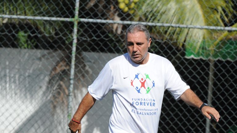 Former Bulgarian footballer Hristo Stoichkov participates in a charity football match