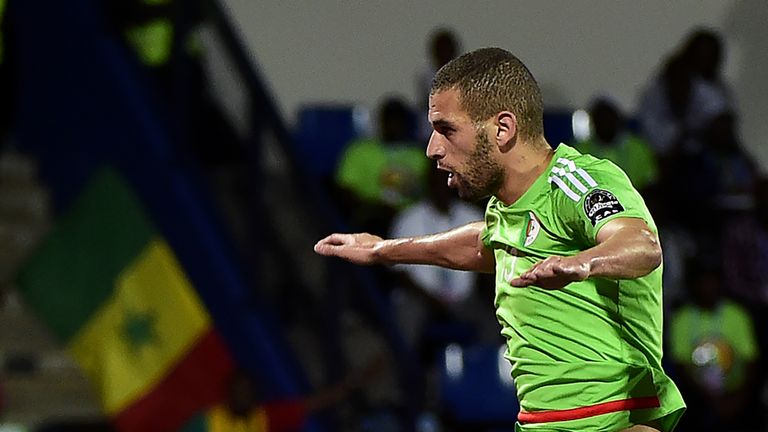Algeria's Islam Slimani celebrates after scoring
