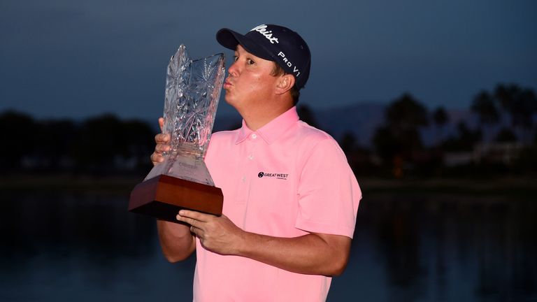 LA QUINTA, CA - JANUARY 24:  Jason Dufner poses with the trophy after winning the CareerBuilder Challenge In Partnership With The Clinton Foundation at the