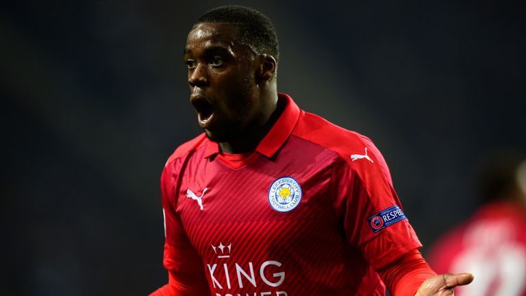 Leicester City's Ghanaian midfielder Jeff Schlupp gestures during the UEFA Champions League football match FC Porto vs Leicester City FC at the Dragao stad