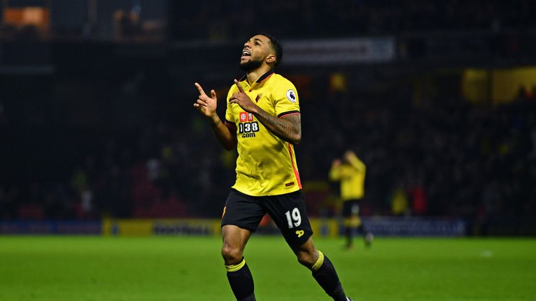 WATFORD, ENGLAND - JANUARY 07:  Jerome Sinclair of Watford celebrates after scoring his sides second goal during The Emirates FA Cup Third Round match betw