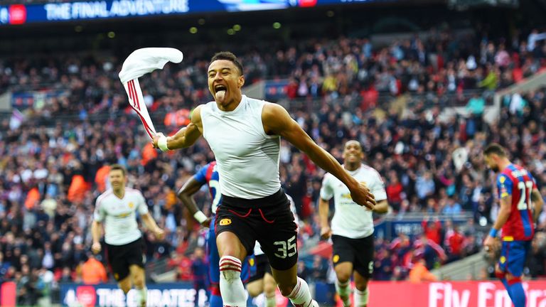 Jesse Lingard celebrates his winning goal in the FA Cup final for Manchester United against Crystal Palace