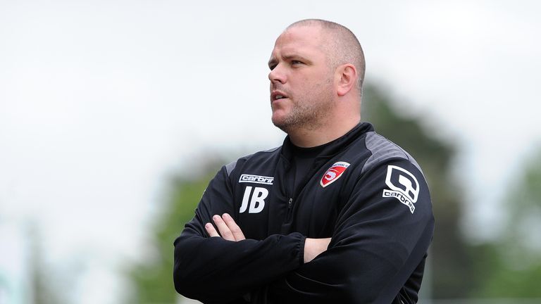 YEOVIL, ENGLAND - SEPTEMBER 05: Jim Bentley, Manager of Morecambe looks on prior to the Sky Bet League Two match between Yeovil Town and Morecambe at Huish