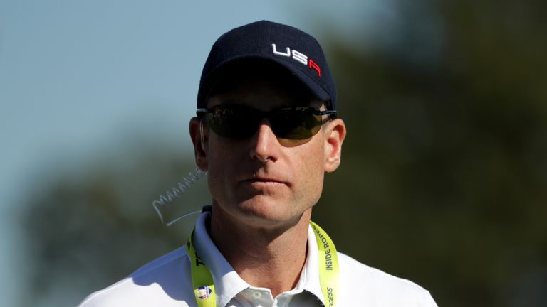 CHASKA, MN - OCTOBER 02: Vice-captain Jim Furyk of the United States looks on from the third hole during singles matches of the 2016 Ryder Cup at Hazeltine