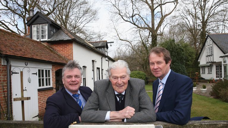 Jacobs (C) poses with fellow former European Tour heads Ken Schofield (L) and and George O'Grady (R)