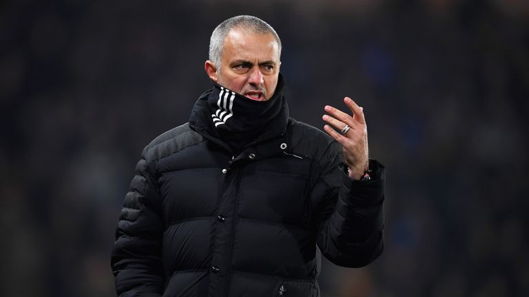 Jose Mourinho reacts during the EFL Cup Semi-Final second leg match between Hull City and Manchester United