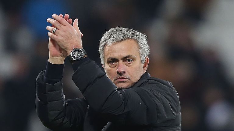 Jose Mourinho applauds the fans after the 2-0 win over West Ham