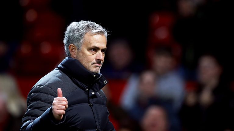 Manchester United manager Jose Mourinho gives the thumbs up after the EFL Cup Semi Final, First Leg