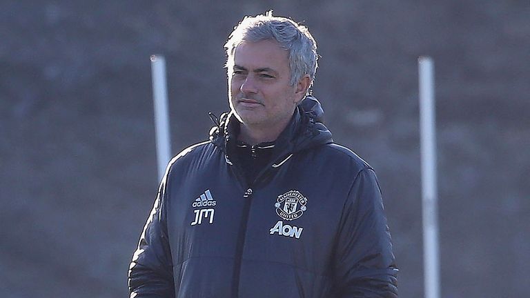 Jose Mourinho takes first team training at the Aon Training Complex