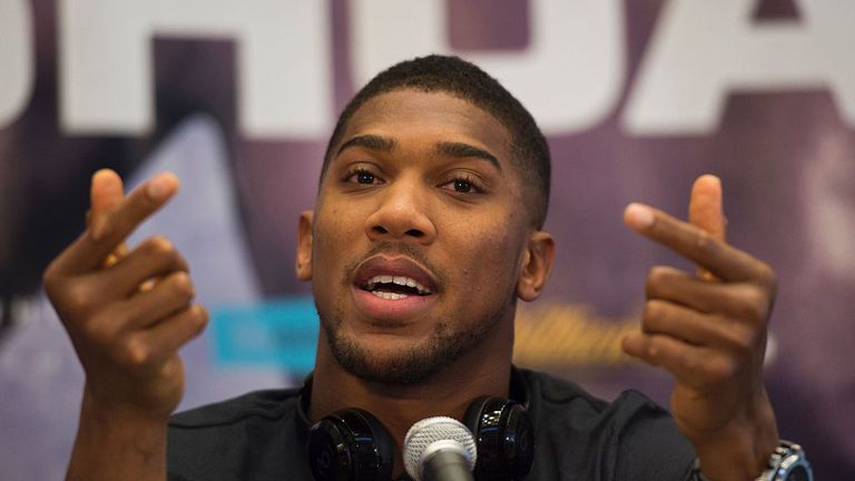 British boxer Anthony Joshua speaking during a news conference January 31, 2017 in Madison Square Garden in New York.  