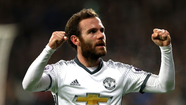 Juan Mata celebrates after opening the scoring for Man United against West Ham