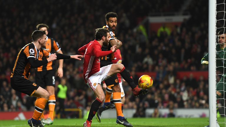 Juan Mata arrives at the back-post to put Man Utd ahead against Hull