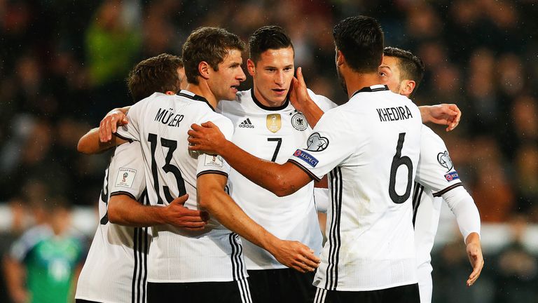 Julian Draxler celebrates with team-mates after scoring in Germany's 2018 World Cup Qualifier against Northern Ireland