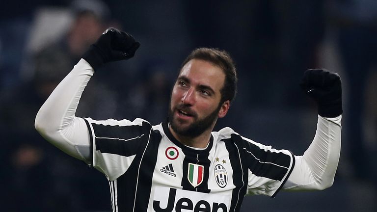 Juventus forward Gonzalo Higuain celebrates after scoring 