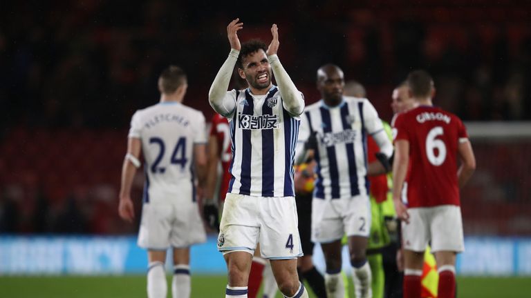 Hal Robson-Kanu of West Bromwich Albion applauds at the end