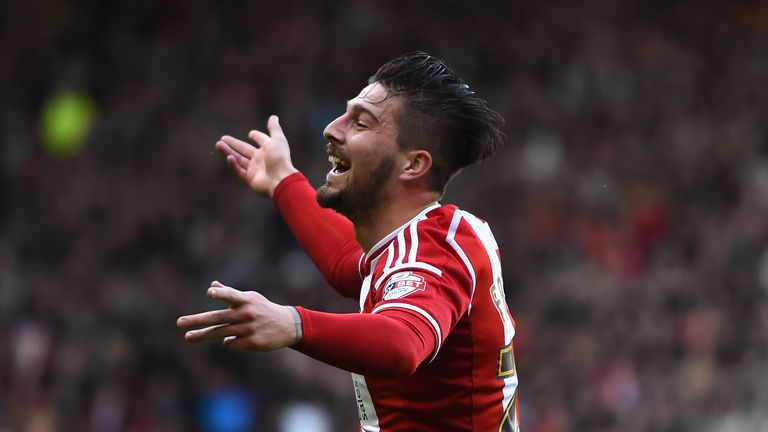 Kieron Freeman of Sheffield United celebrates after scoring