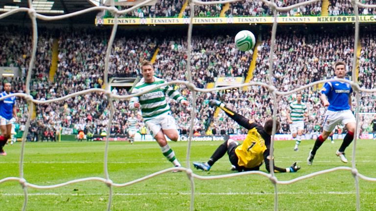 Kris Commons scores in a landmark game for Celtic against Rangers