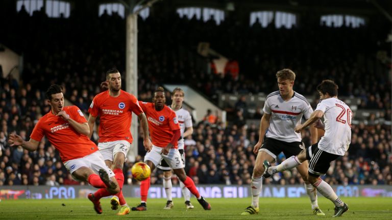 Fulham's Lucas Piazon scores his side's first goal of the game during the Sky Bet Championship match at Craven Cottage, London.