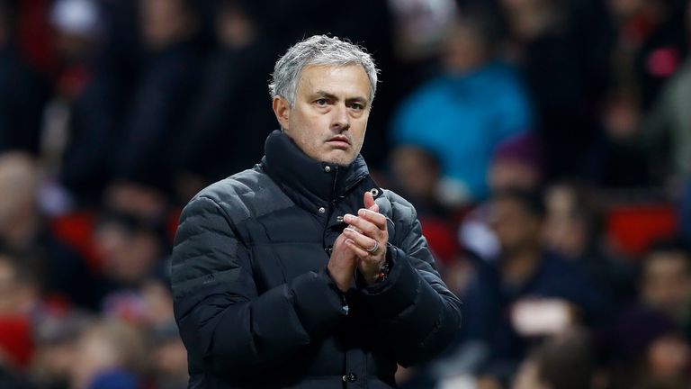 Jose Mourinho applauds fans after the match against Liverpool