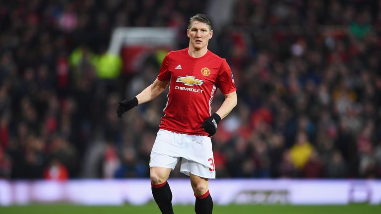 Bastian Schweinsteiger in action during the Emirates FA Cup Fourth round match against Wigan Athletic