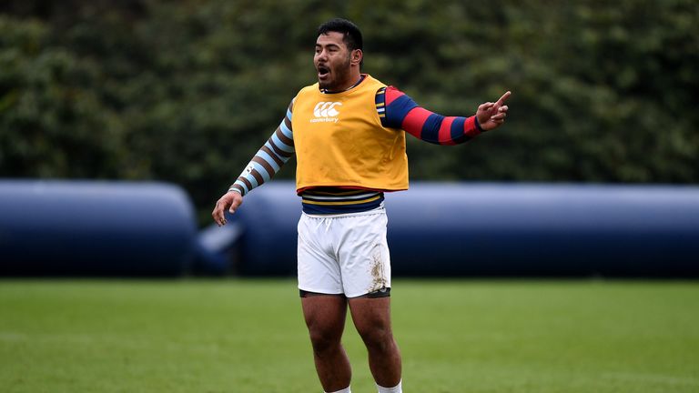 England's Manu Tuilagi during a training session at Pennyhill Park, Bagshot.