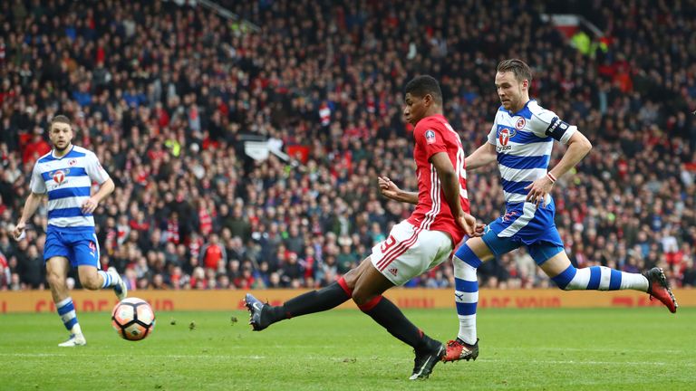 Marcus Rashford scores Manchester United's third goal against Reading