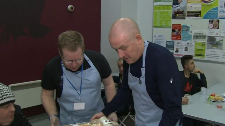 Rangers manager Mark Warburton helps out at the Glasgow City Mission, where homeless people can get a hot meal, shelter and take part in skills workshops. 