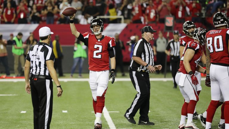 ATLANTA, GA - JANUARY 14:   Matt Ryan #2 of the Atlanta Falcons reacts after taking a knee in the final seconds against the Seattle Seahawks at the Georgia