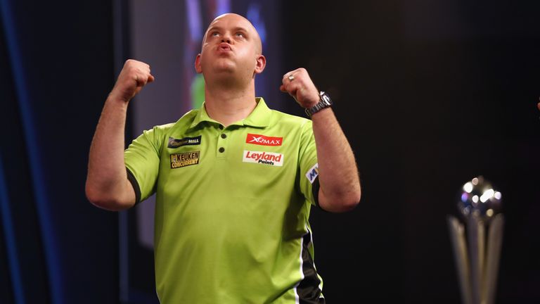 LONDON, ENGLAND - JANUARY 02:  Michael van Gerwen of The Netherlands celebrates winning the final of the 2017 William Hill PDC World Darts Championships at