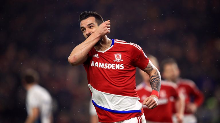 Middlesbrough's Alvaro Negredo celebrates after equalising from the penalty spot