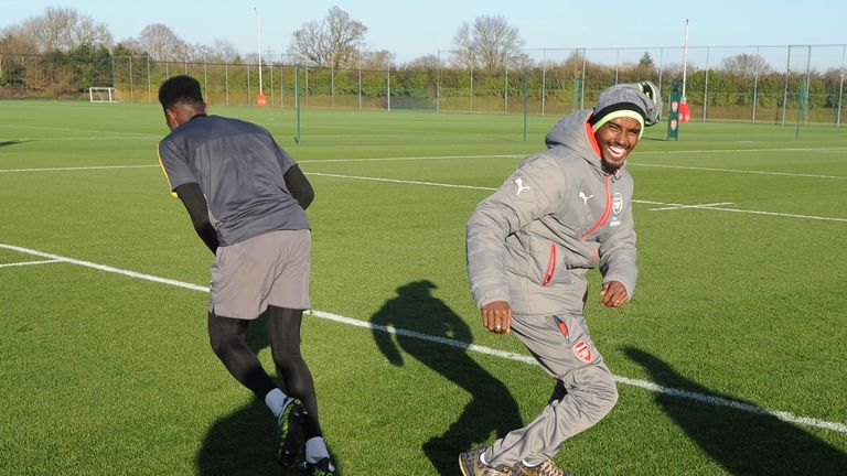 Mo Farah and Danny Welbeck  at London Colney on January 5, 2017