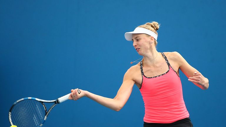 MELBOURNE, AUSTRALIA - JANUARY 14:  Naomi Broady of Great Britain plays a forehand in her match against Alize Lim of France during the first round of 2016 