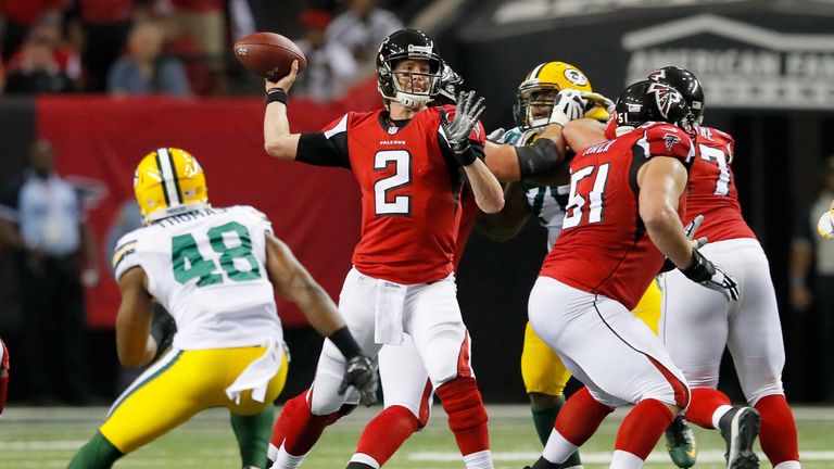 Matt Ryan #2 of the Atlanta Falcons looks to pass in the first quarter against the Green Bay Packers in the NFC Championship Game
