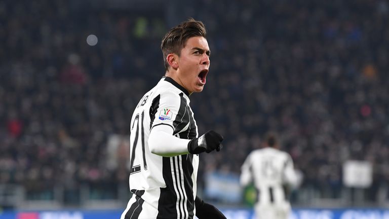 Paulo Dybala of Juventus FC celebrates after scoring the opening goal during the TIM Cup match between Juventus FC and AC Milan