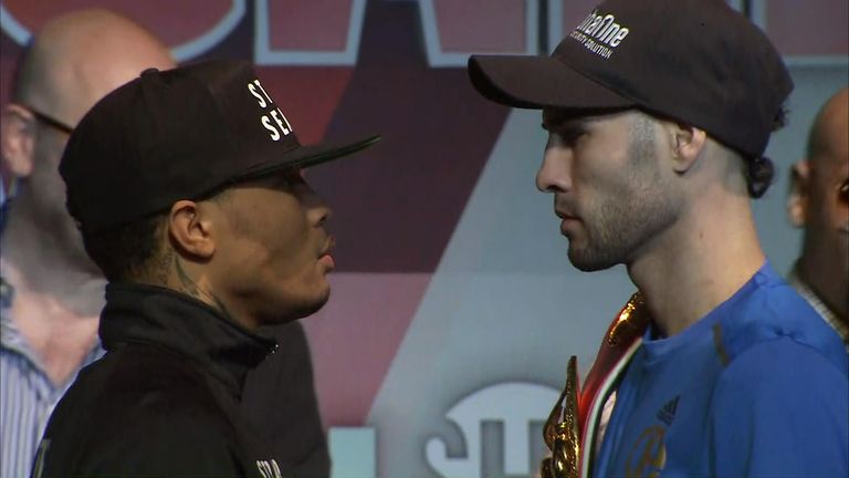 Gervonta Davis (L) and Jose Pedraza face off ahead of world title bout