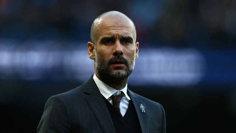 Pep Guardiola, manager of Manchester City looks on prior to the Premier League match between Manchester City and Burnley