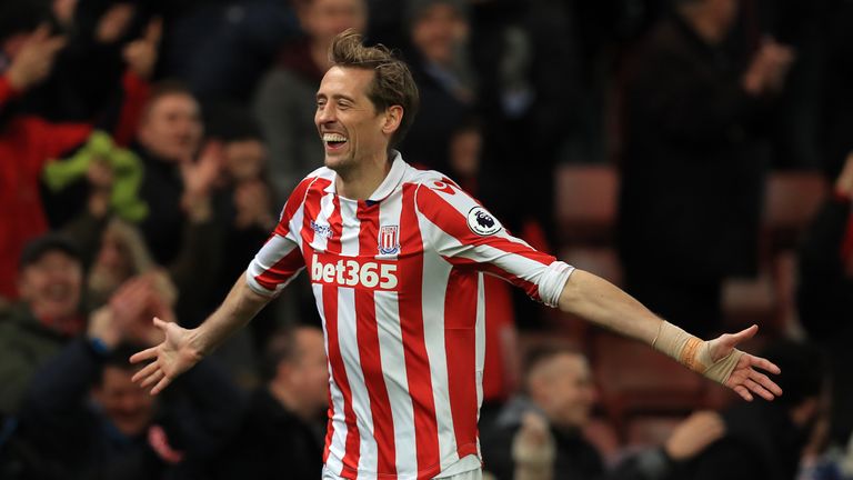 Stoke City's Peter Crouch celebrates scoring his side's second goal
