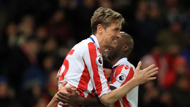 Stoke City's Peter Crouch celebrates scoring his sides second goal