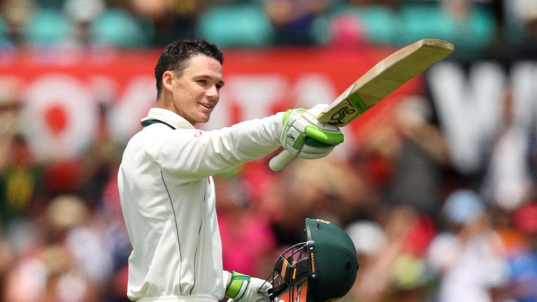 SYDNEY, AUSTRALIA - JANUARY 04:  Peter Handscomb of Australia celebrates scoring a century during day two of the Third Test match between Australia and Pak