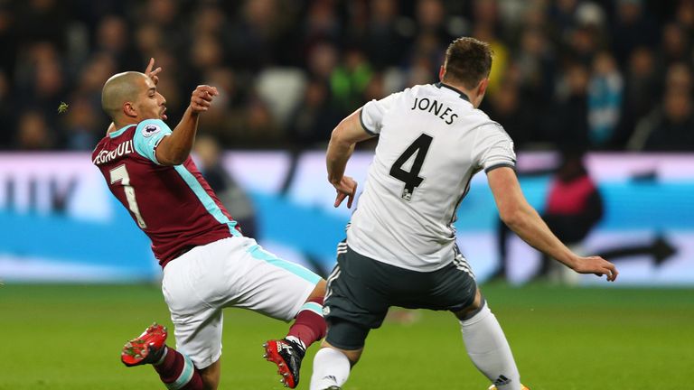 Sofiane Feghouli challenges Phil Jones