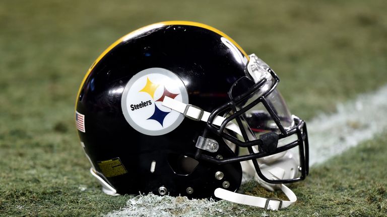 KANSAS CITY, MP - JANUARY 15: A Pittsburgh Steelers helmet sits on the field during the game against the Kansas City Chiefs in the AFC Divisional Playoff g