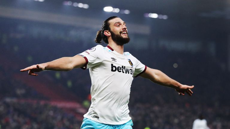 Andy Carroll turns to celebrate after scoring his second goal against Middlesbrough